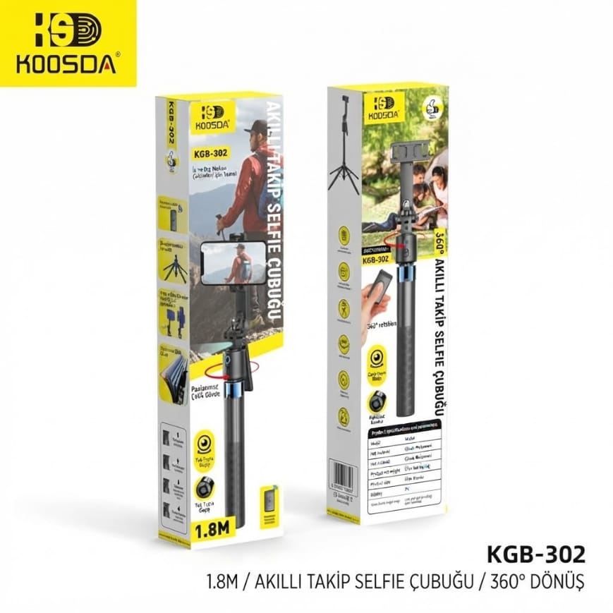 Koosda KGB-302 1.8 M Kumandalı Akıllı Takip Sensörlü Tripod Selfie Çubuğu