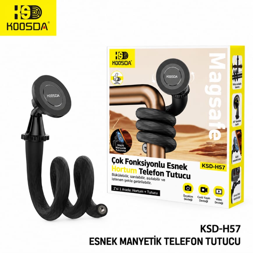 Koosda KSD-H57 Yılan Stil Esnek Bacaklı Fonksiyonel Magsafe Telefon Tutucu
