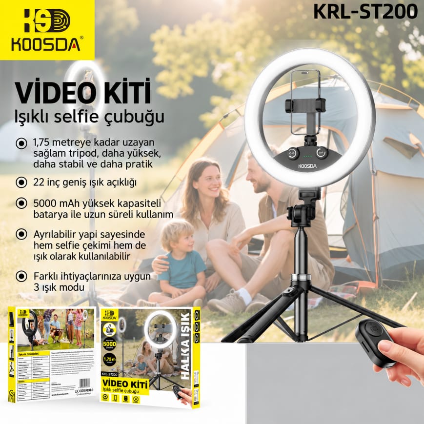 Koosda KRL-ST200 Kumandalı 3 Renk Işıklı Profesyonel Telefon Tripodu
