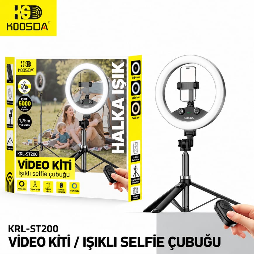 Koosda KRL-ST200 Kumandalı 3 Renk Işıklı Profesyonel Telefon Tripodu