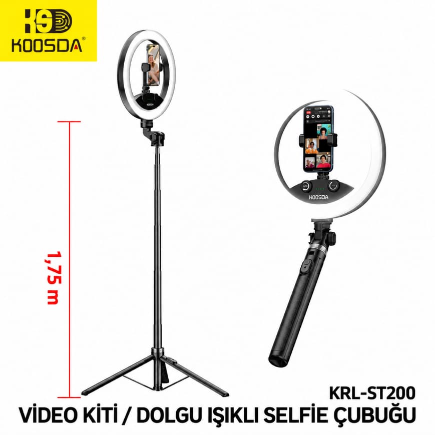 Koosda KRL-ST200 Kumandalı 3 Renk Işıklı Profesyonel Telefon Tripodu