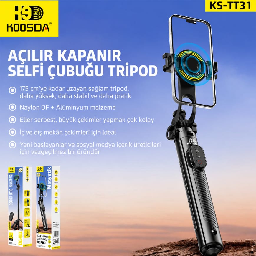 Koosda KS-TT31 1.6 M Magsafe Uyumlu Pop-Up Mekanizmalı Tripod