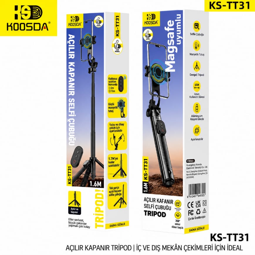 Koosda KS-TT31 1.6 M Magsafe Uyumlu Pop-Up Mekanizmalı Tripod