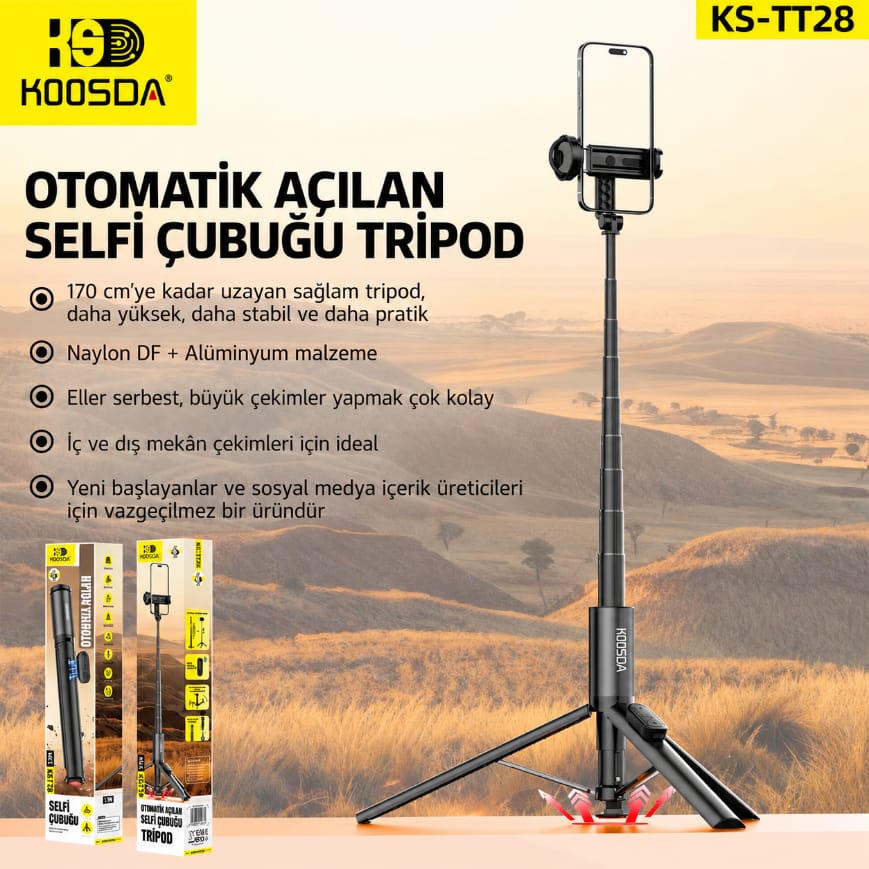 Koosda KS-TT28 1.7 M Kumandalı Otomatik Açılan Tripod