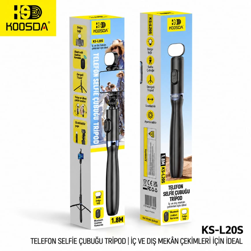 Koosda KS-L20S 1.8 M Kumandalı Multifonksiyonel Işıklı Tripod