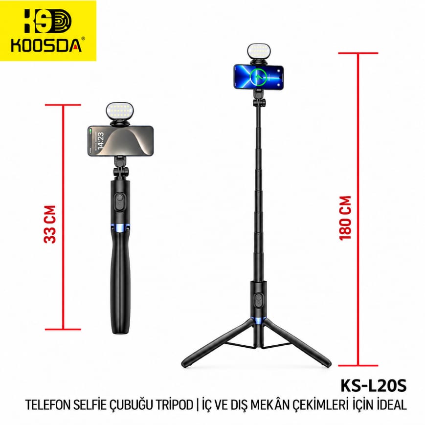 Koosda KS-L20S 1.8 M Kumandalı Multifonksiyonel Işıklı Tripod