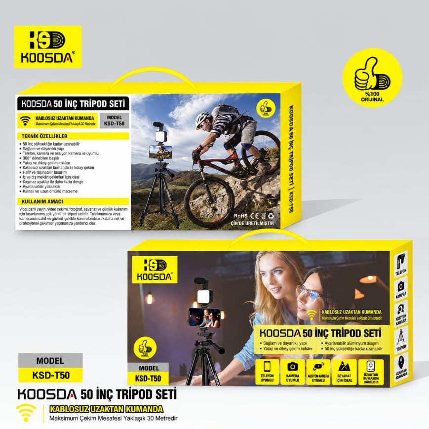 Koosda KSD-T50 50 İnç Fonsiyonel Profesyonel Tripod Seti