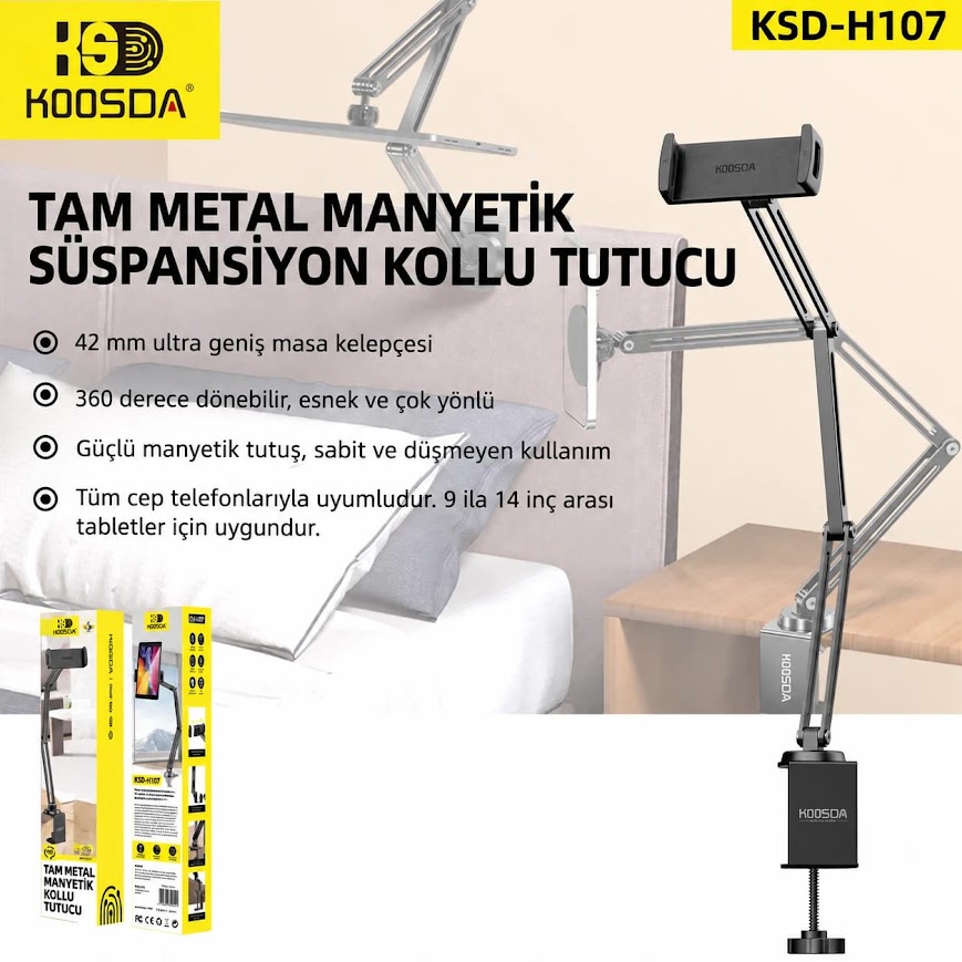 Koosda KSD-H107 360 Derece Ayarlanabilir Akrobat Metal Kollu Masaüstü Tablet Telefon Tutucu