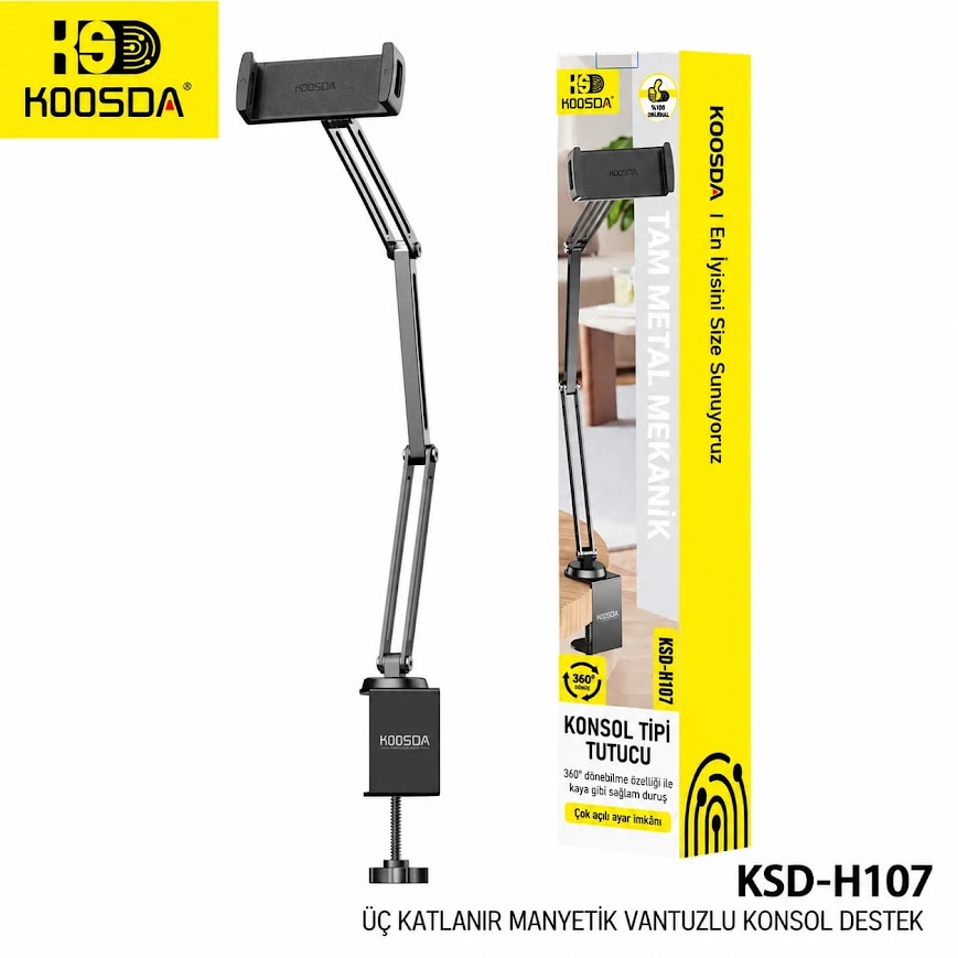 Koosda KSD-H107 360 Derece Ayarlanabilir Akrobat Metal Kollu Masaüstü Tablet Telefon Tutucu