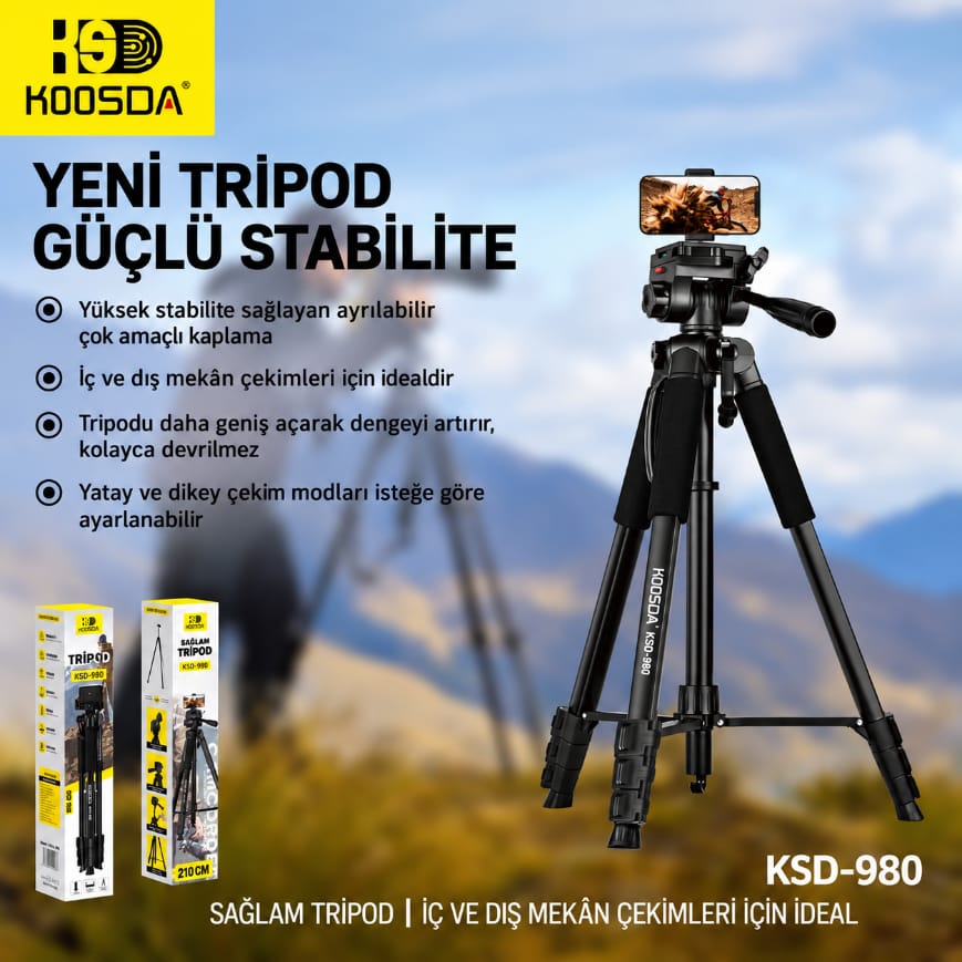 Koosda KSD-980 2.1 M Fonsiyonel Profesyonel Tripod