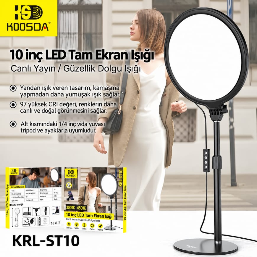 Koosda KRL-ST10 Masaüstü Standlı 10 inç LED Tam Ekran Panel Işık