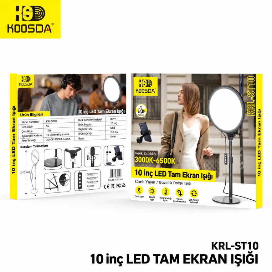 Koosda KRL-ST10 Masaüstü Standlı 10 inç LED Tam Ekran Panel Işık