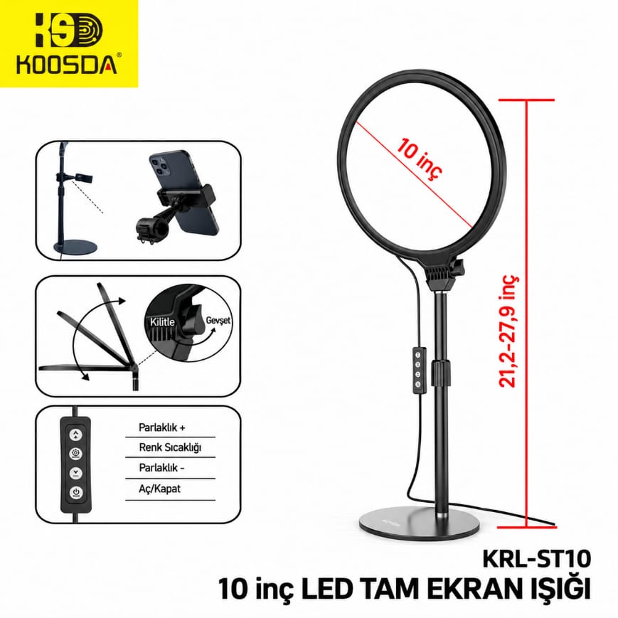Koosda KRL-ST10 Masaüstü Standlı 10 inç LED Tam Ekran Panel Işık