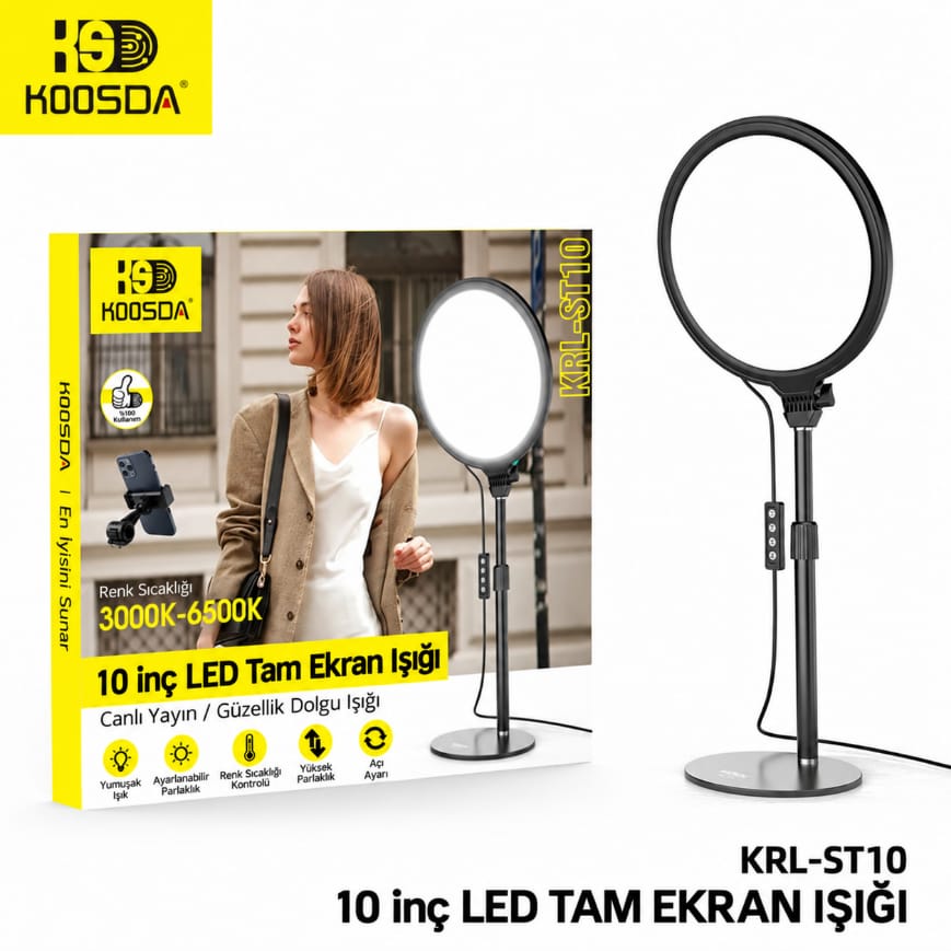 Koosda KRL-ST10 Masaüstü Standlı 10 inç LED Tam Ekran Panel Işık