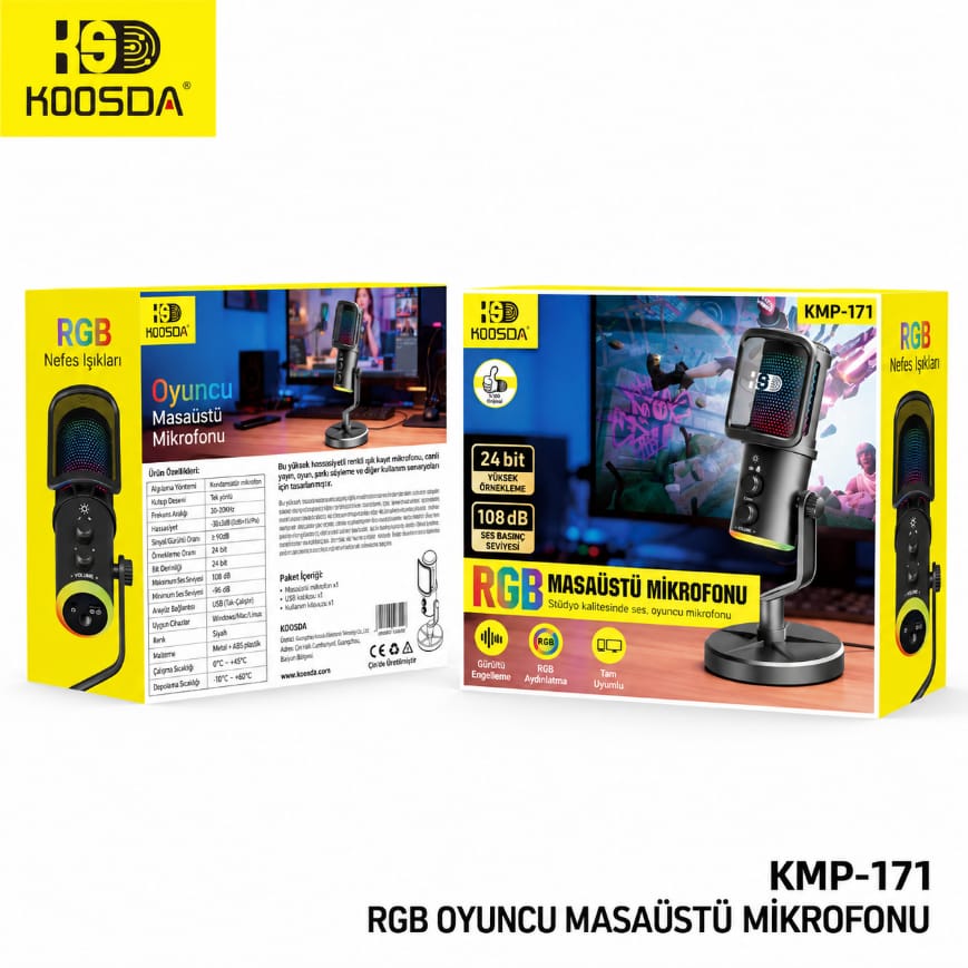 Koosda KMP-171 RGB Profesyonel Stüdyo Yayıncı ve Oyuncu Mikrofon Seti