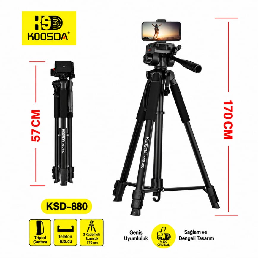 Koosda KSD-880 1.7 M Fonsiyonel Profesyonel Tripod
