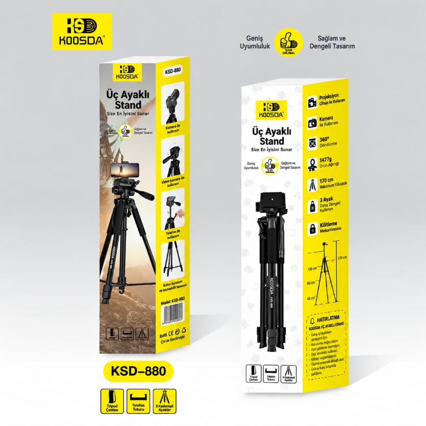 Koosda KSD-880 1.7 M Fonsiyonel Profesyonel Tripod