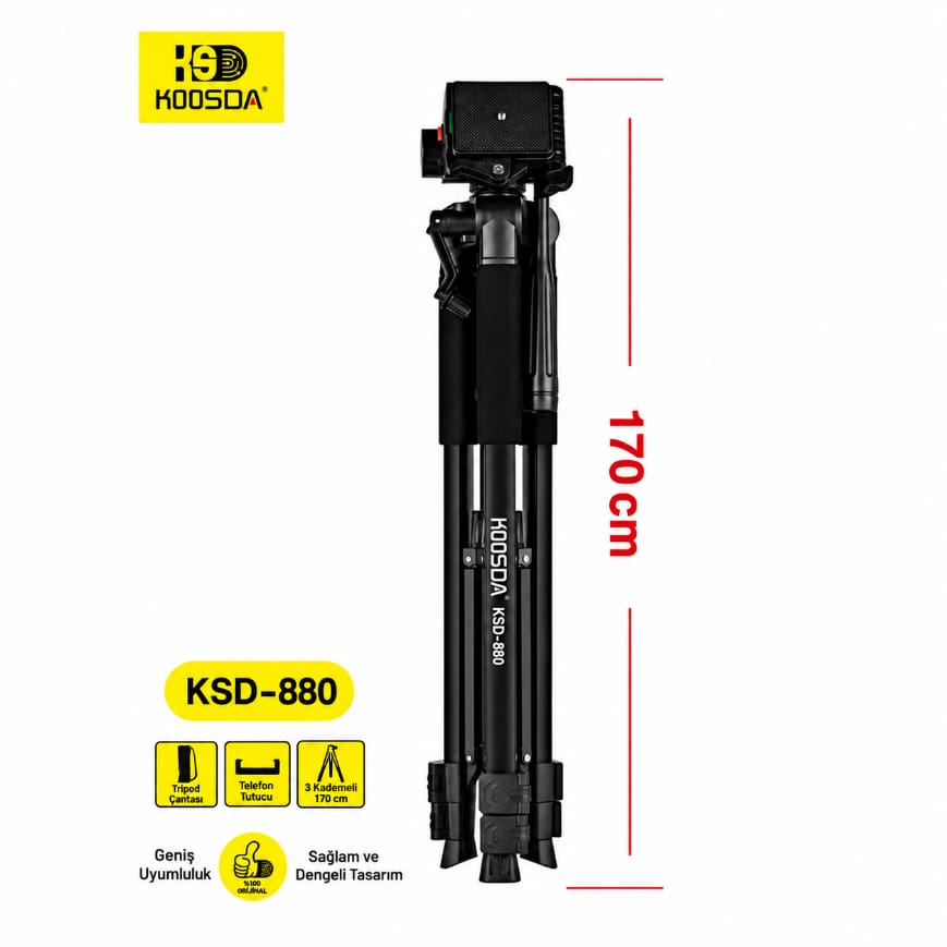 Koosda KSD-880 1.7 M Fonsiyonel Profesyonel Tripod