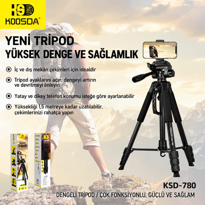 Koosda KSD-780 1.5 M Fonsiyonel Profesyonel Tripod