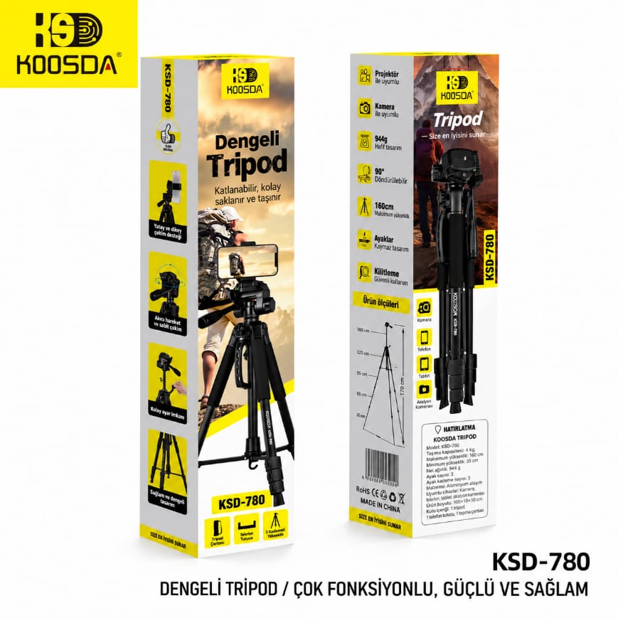 Koosda KSD-780 1.5 M Fonsiyonel Profesyonel Tripod