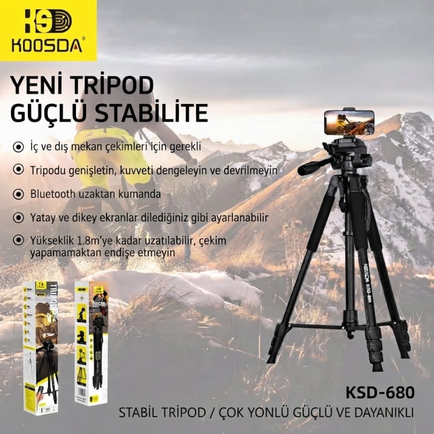 Koosda KSD-680 1.8 M Kumandalı Profesyonel Tripod