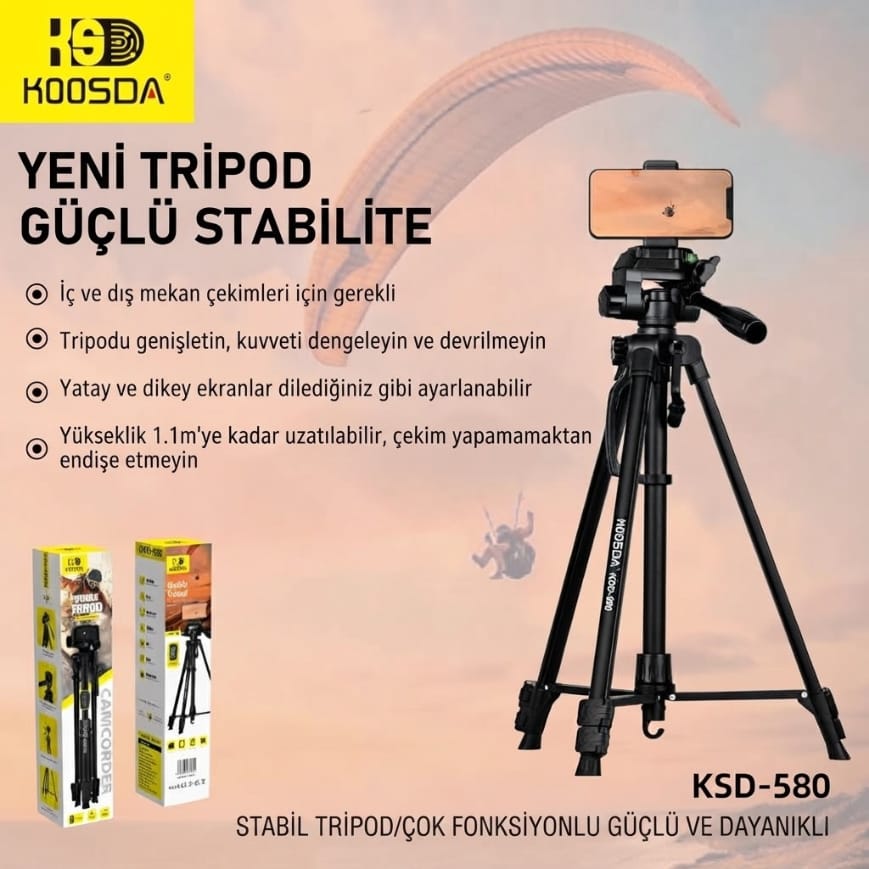 Koosda KSD-580 1.1 M Kumandalı Profesyonel Tripod