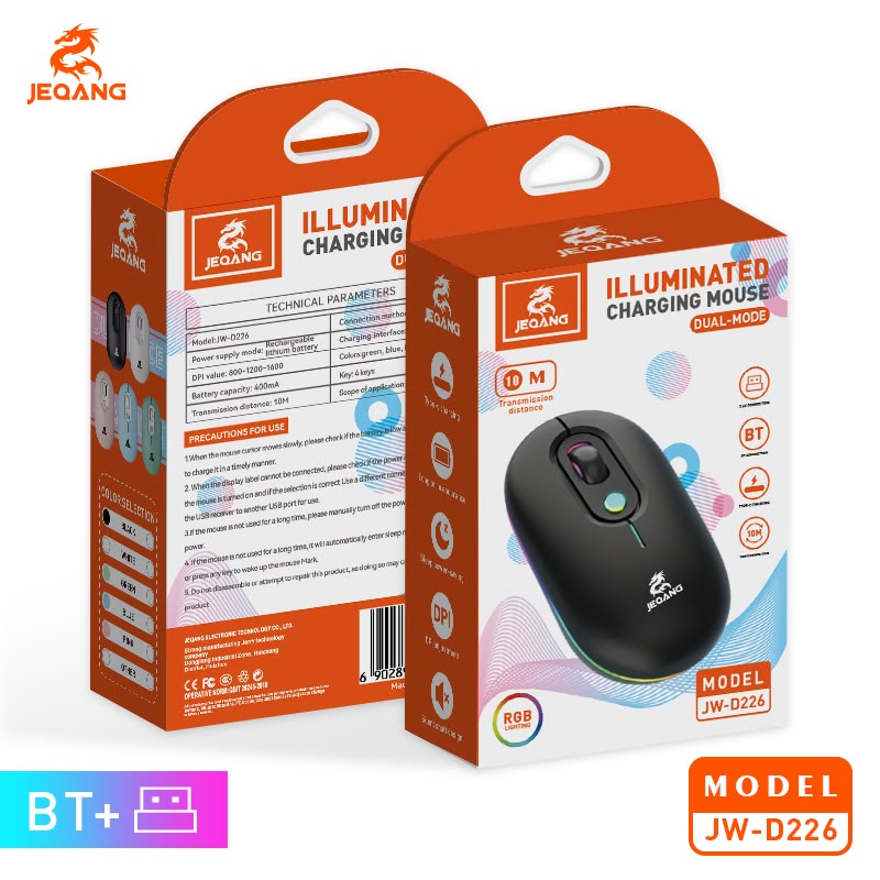 JEQANG JW-D226 2.4 GHz Bağlantı Alıcılı RGB Işıklı Mini Kablosuz Optik Mouse