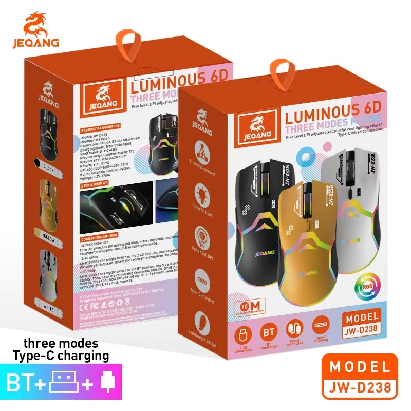 JEQANG JW-D238 2.4 GHz Bağlantı Alıcılı RGB Işıklı Kablosuz Oyuncu Mouse