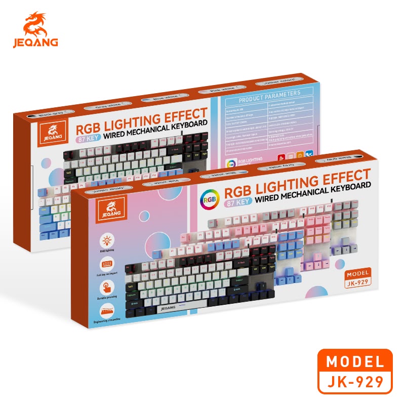 JEQANG JK-929 USB Kablolu RGB Işıklı Mekanik Oyuncu Klavyesi