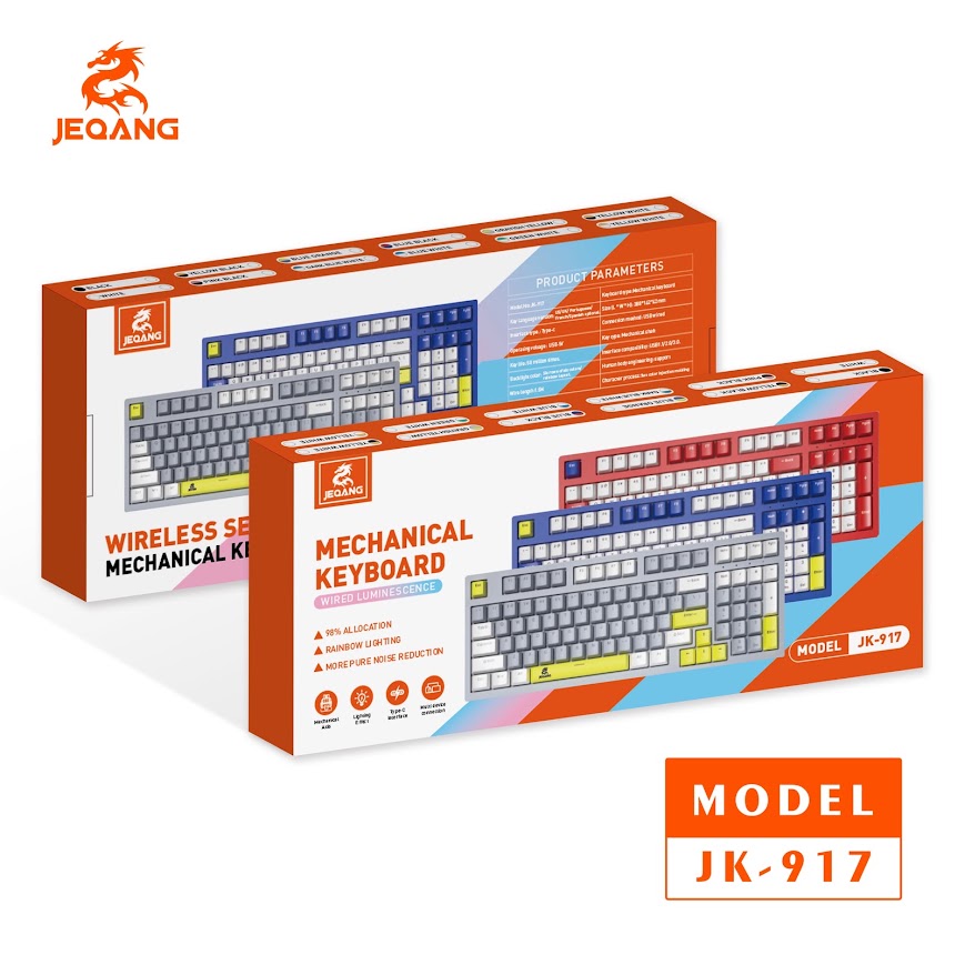 JEQANG JK-917 USB Kablolu RGB Işıklı Mekanik Oyuncu Klavyesi