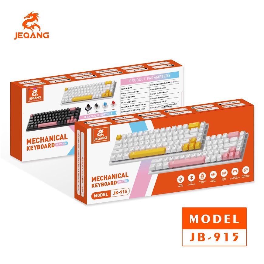 JEQANG JK-915 Kablolu / Kablosuz Bağlantılı RGB Işıklı Mekanik Oyuncu Klavyesi