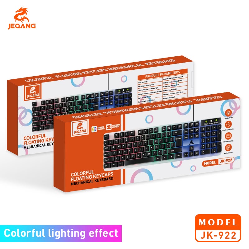 JEQANG JK-922 USB Kablolu RGB Işıklı Oyuncu Klavyesi