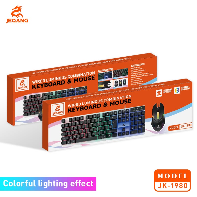 JEQANG JK-1980 USB Kablolu RGB Işıklı Klavye Mouse Seti