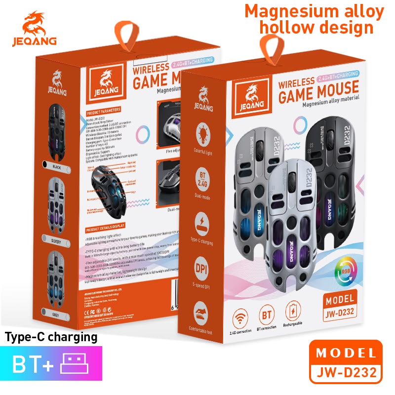 JEQANG JW-D232 2.4 GHz Bağlantı Alıcılı RGB Işıklı Kablosuz Oyuncu Mouse