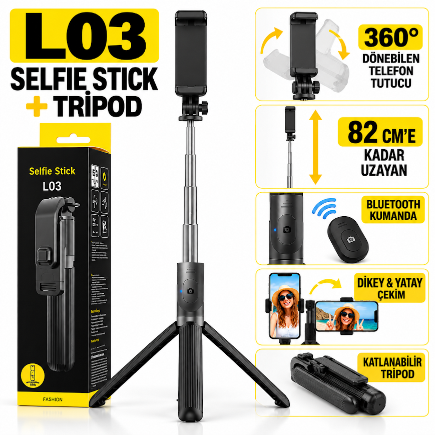 GLR L03 Kumandalı Mini Tripod Selfie Çubuğu