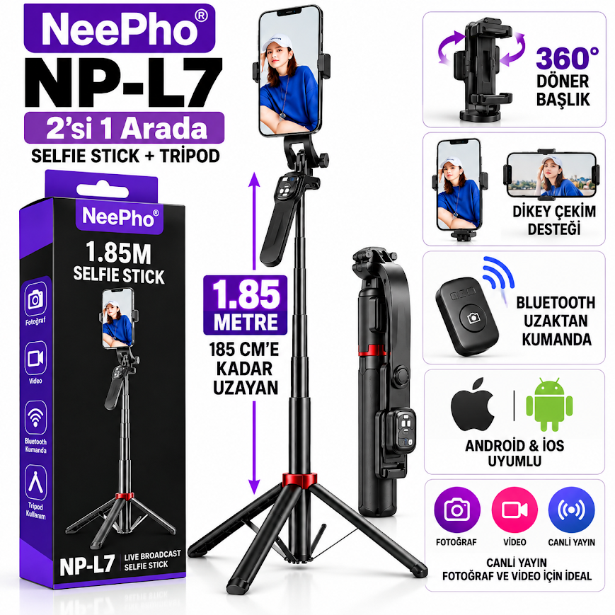 Neepho NP-L7 Kumandalı Tripod Selfie Çubuğu