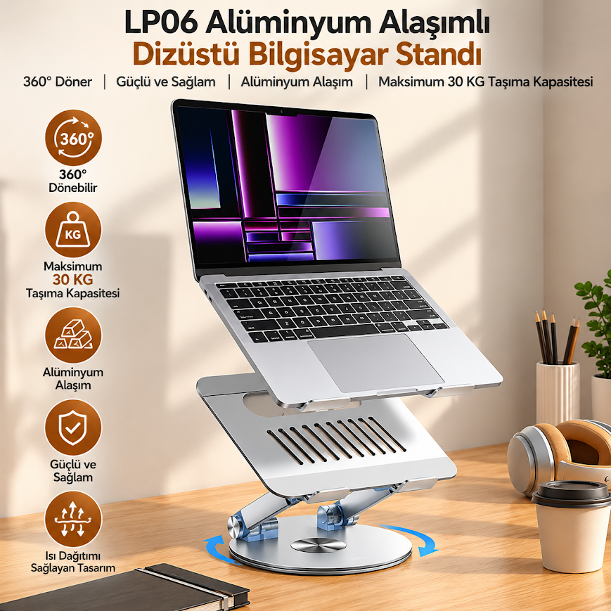 GLR S4 360 Derece Dönen Katlanabilir Metal Tablet Laptop Standı