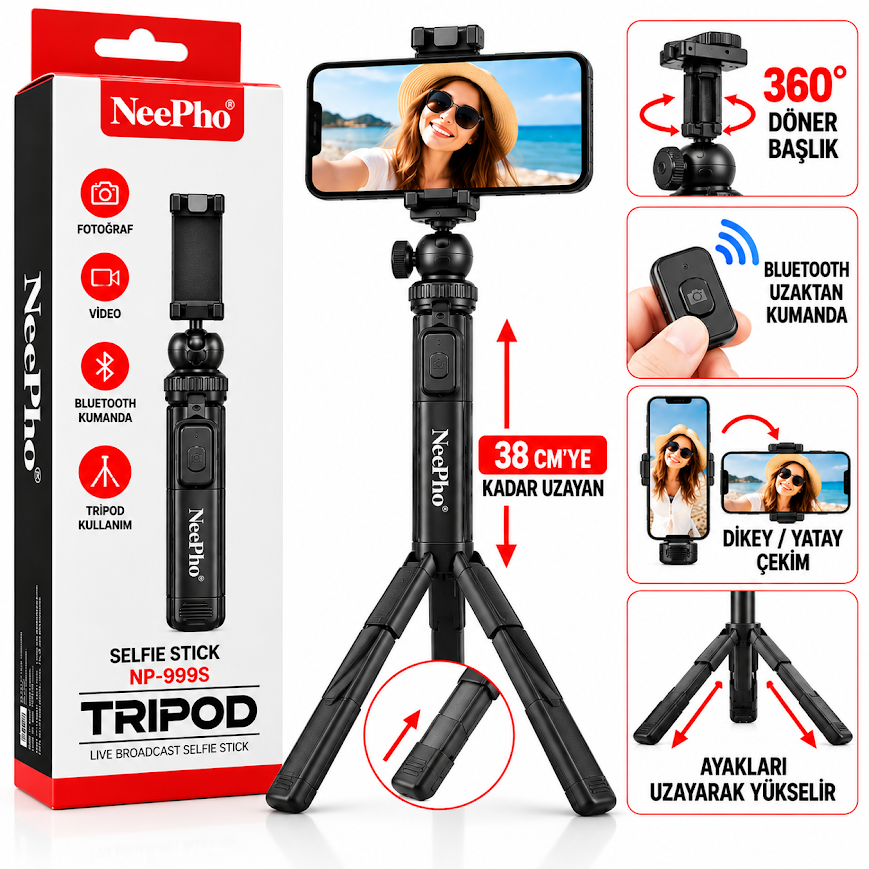 Neepho NP-999S Kumandalı Yükseklik Ayarlı Mini Tripod