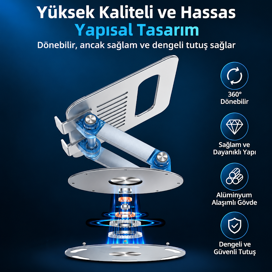 GLR S4 360 Derece Dönen Katlanabilir Metal Tablet Laptop Standı