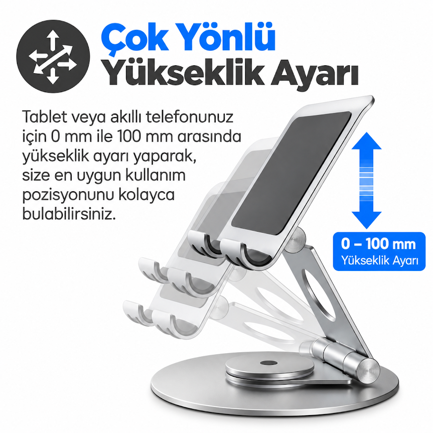 GLR Z71 360 Derece Dönen Katlanabilir Metal Tablet Telefon Standı