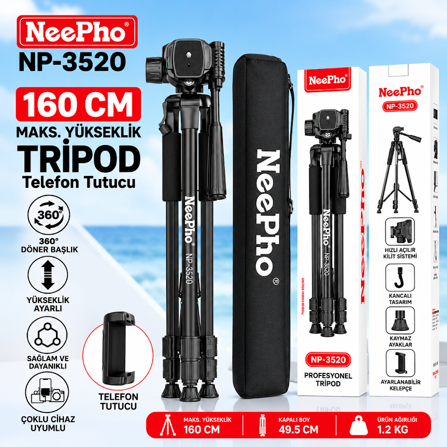 Neepho NP-3520 160 CM Profesyonel Tripod