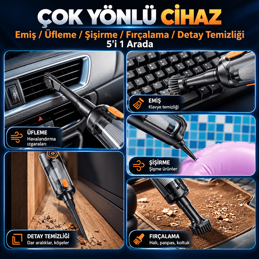 GLR ST-126 PLUS Şarjlı Vakumlu Araç içi El Süpürgesi