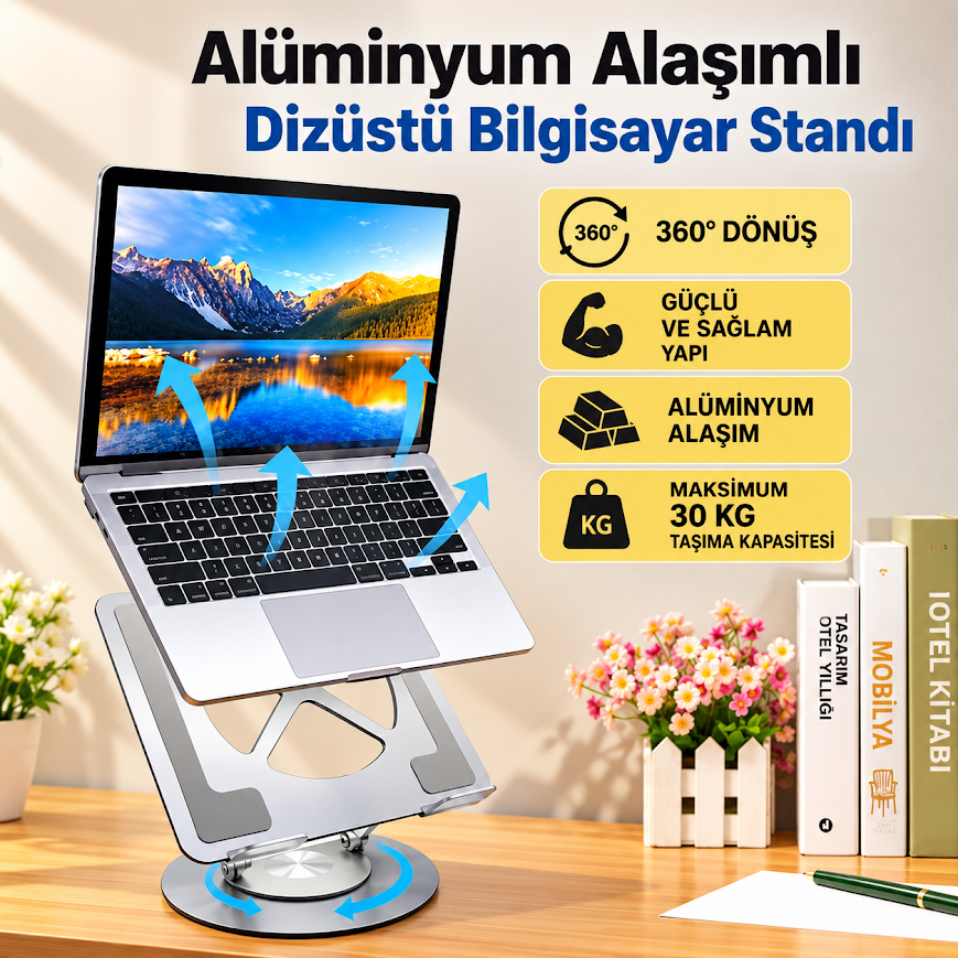 GLR S13 360 Derece Dönen Katlanabilir Metal Tablet Laptop Standı
