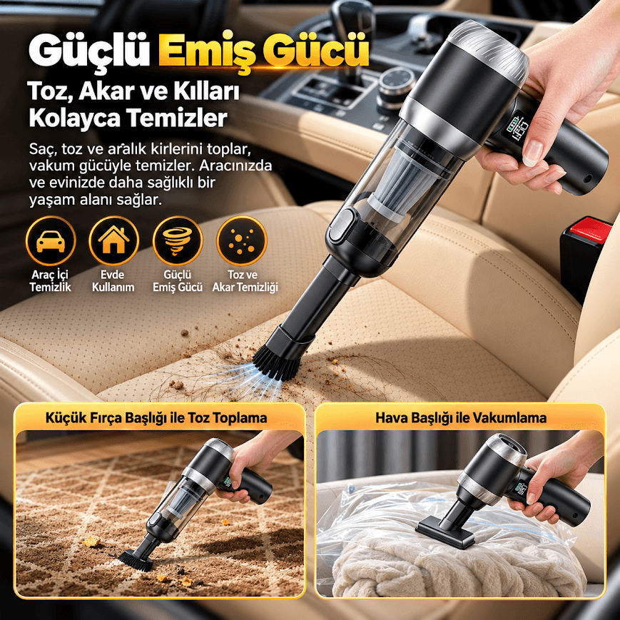GLR ST-6698A PLUS Şarjlı Vakumlu Hava Üfleyici ve Araç içi El Süpürgesi