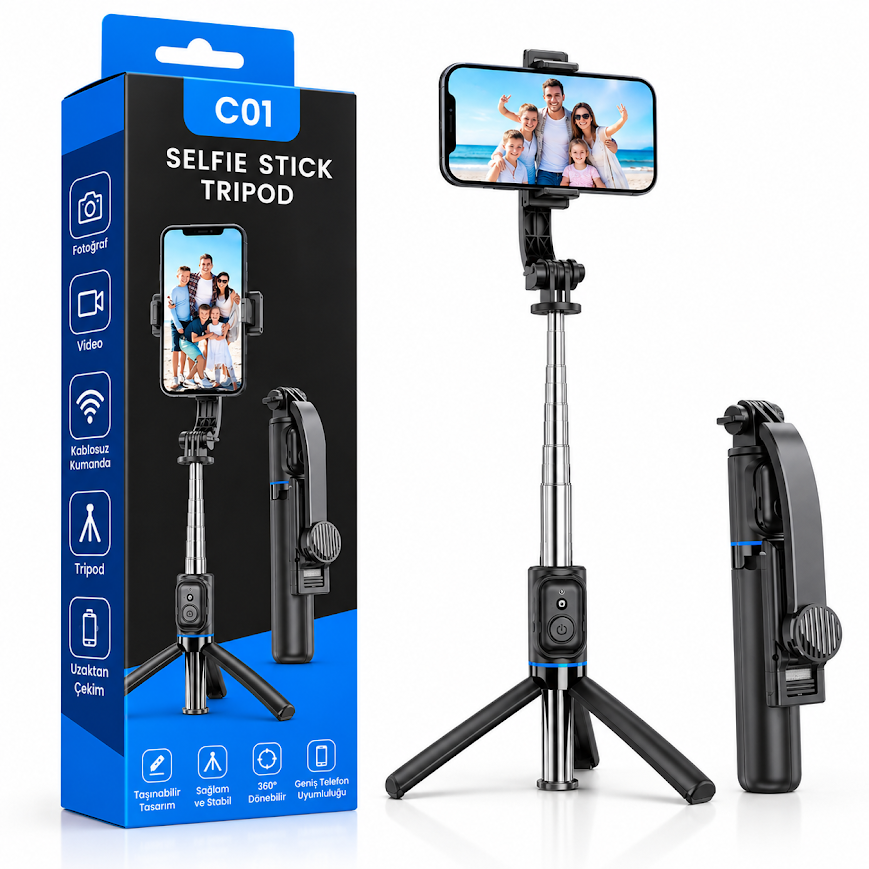 GLR C01 Kumandalı Mini Tripod Selfie Çubuğu