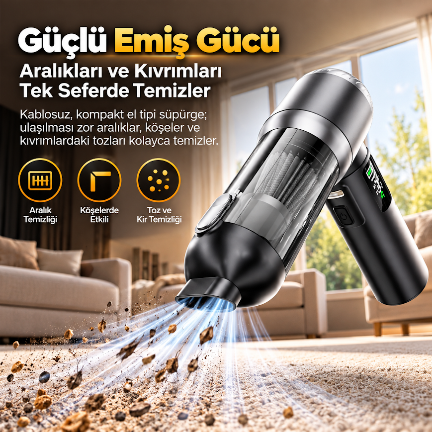 GLR ST-6698A PLUS Şarjlı Vakumlu Hava Üfleyici ve Araç içi El Süpürgesi