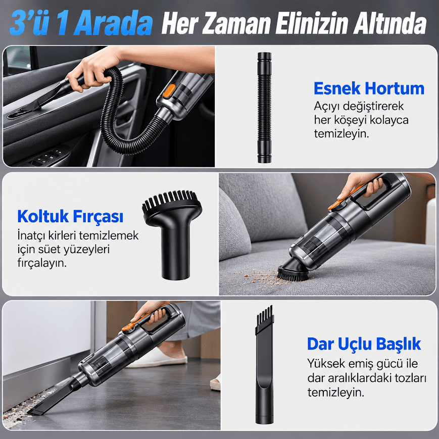 GLR ST-126 PLUS Şarjlı Vakumlu Araç içi El Süpürgesi