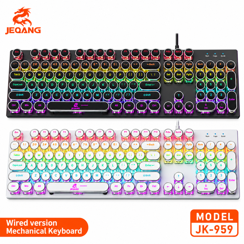 JEQANG JK-959 Kablolu / Kablosuz Bağlantılı RGB Işıklı Mekanik Oyuncu Klavyesi