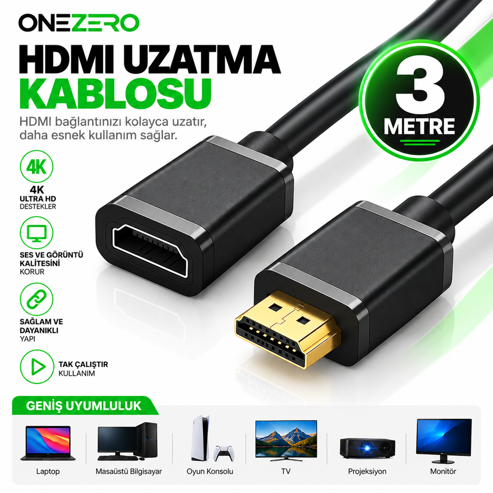 Kruxon ZR150/3 HDMI UZATMA KABLO 3 M