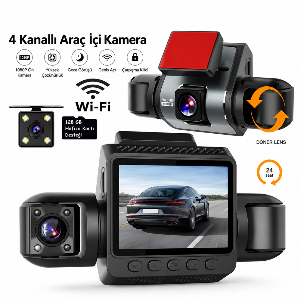 ZR1154 Kruxon 4 CHANNELS DASH 1080P ARAÇ KAMERASI